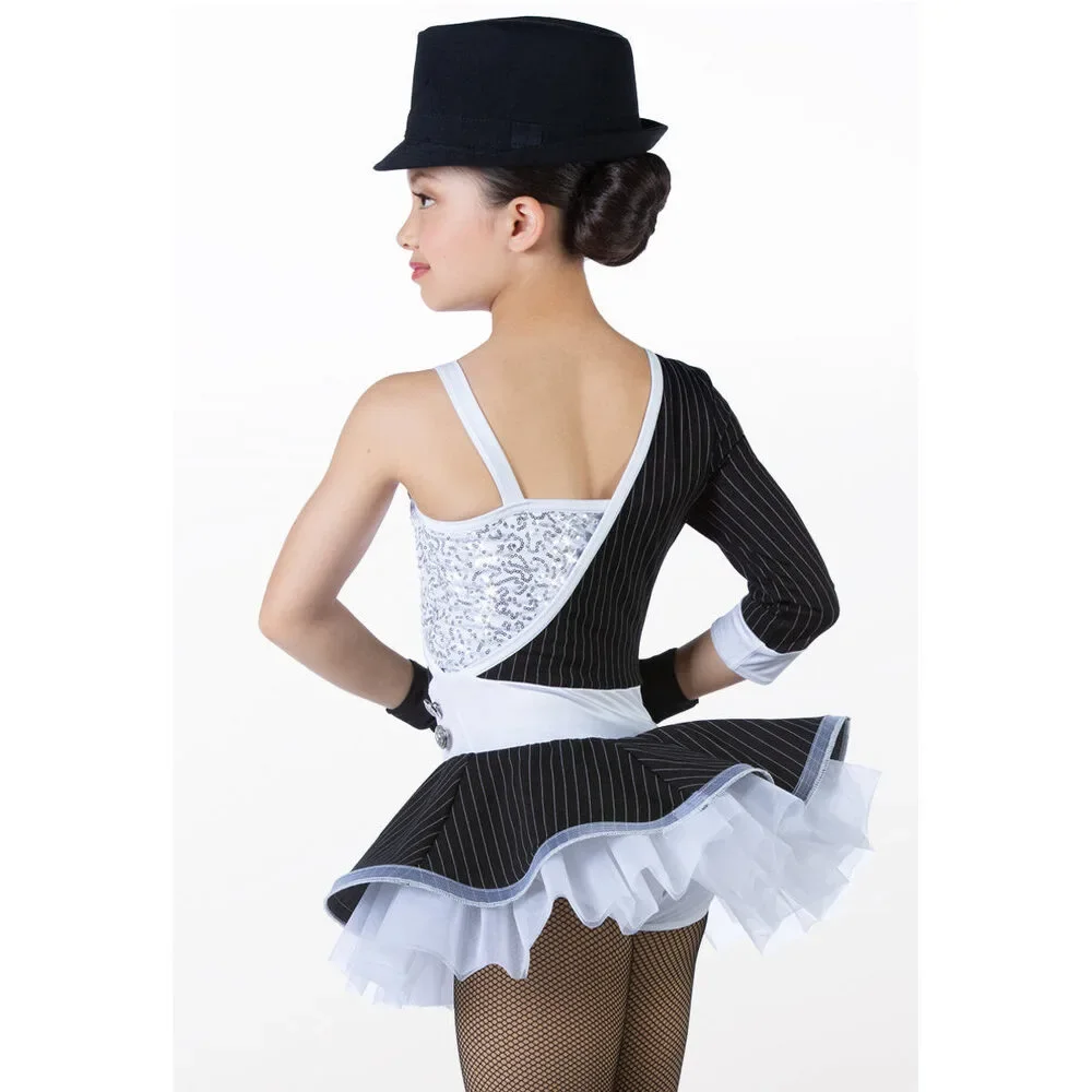 Pre-Owned Dance Costume Weissman 14762 Large Child Red Pin Stripes Jazz Sequin